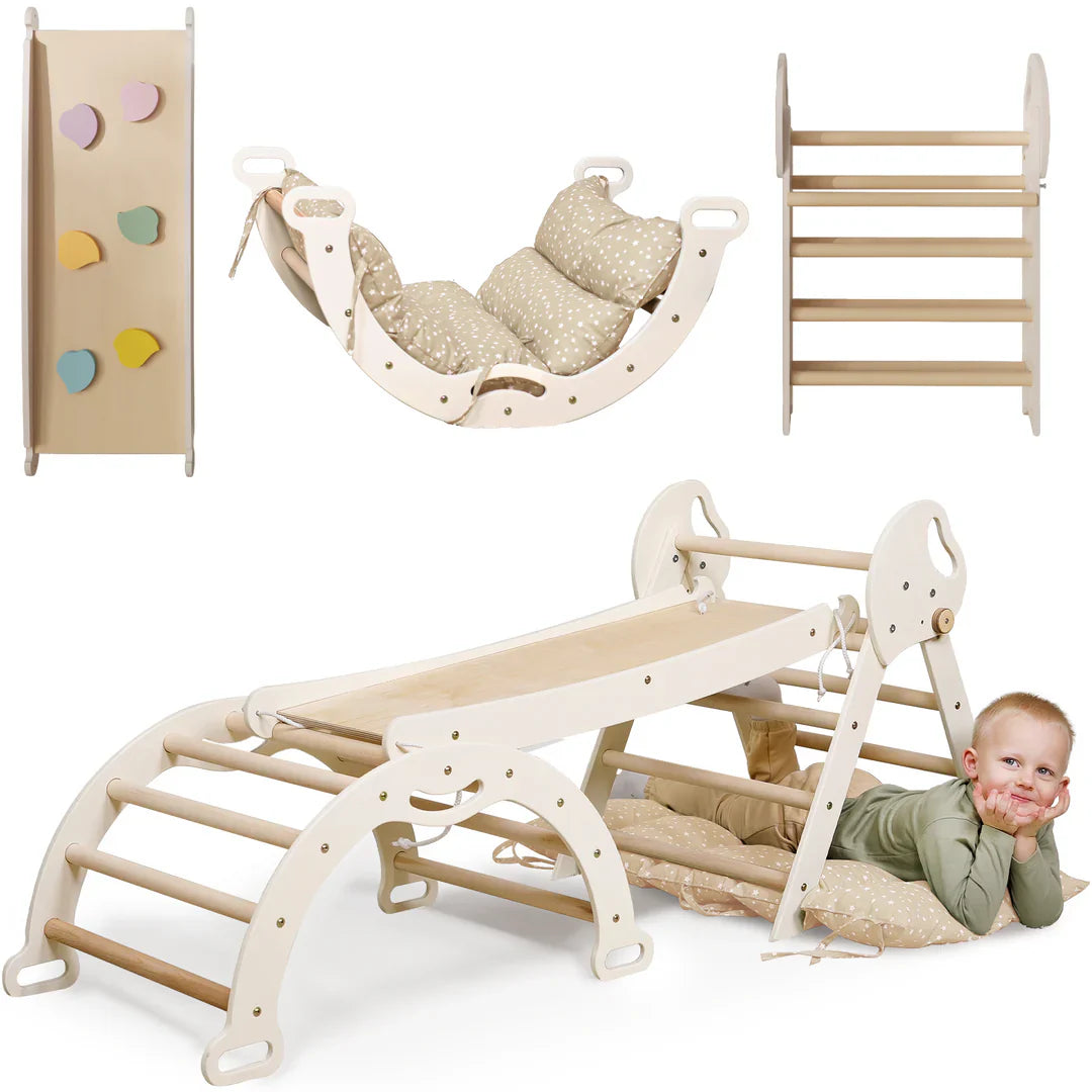 4in1 Montessori Climbing Frame: Pikler Triangle + Arch + Slide Board + Cushion for Toddlers (1–3 Years)-6